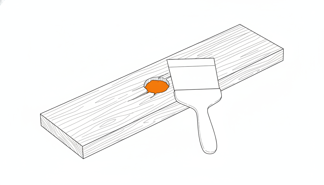 Planche de bois rebouchée et couteau à enduire