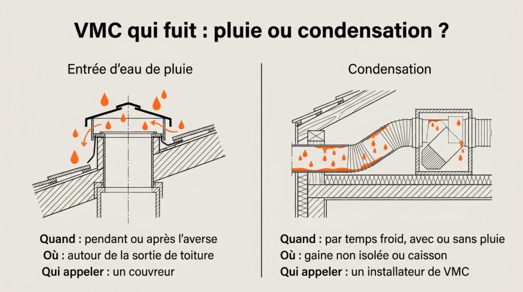 Infographie pluie ou condensation sur une VMC