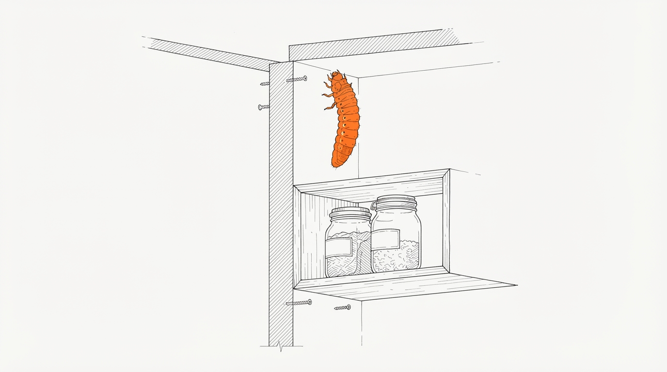 Larve grimpant au mur d'un placard de cuisine