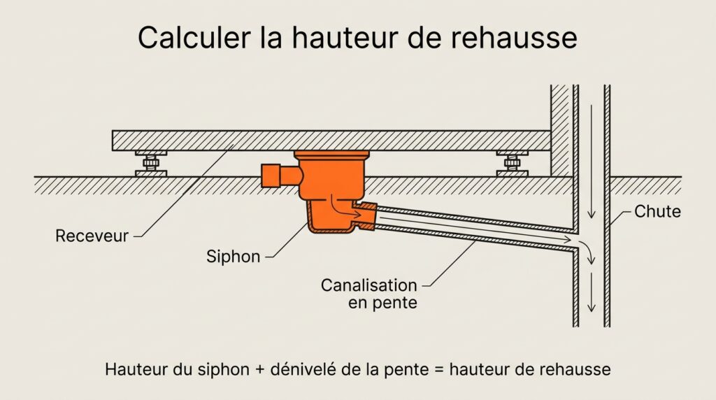Schéma du calcul de la hauteur de rehausse