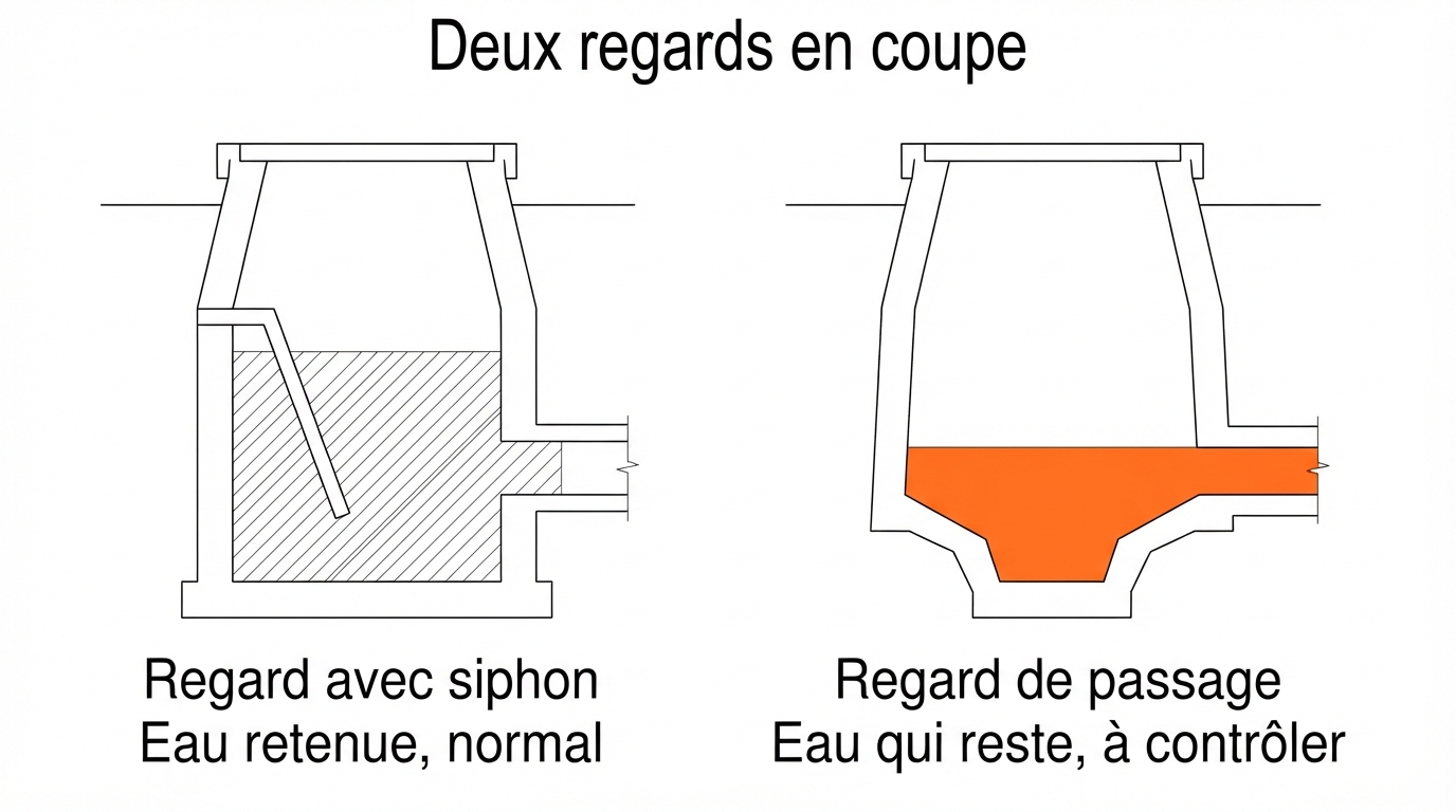 Deux regards en coupe, avec et sans siphon